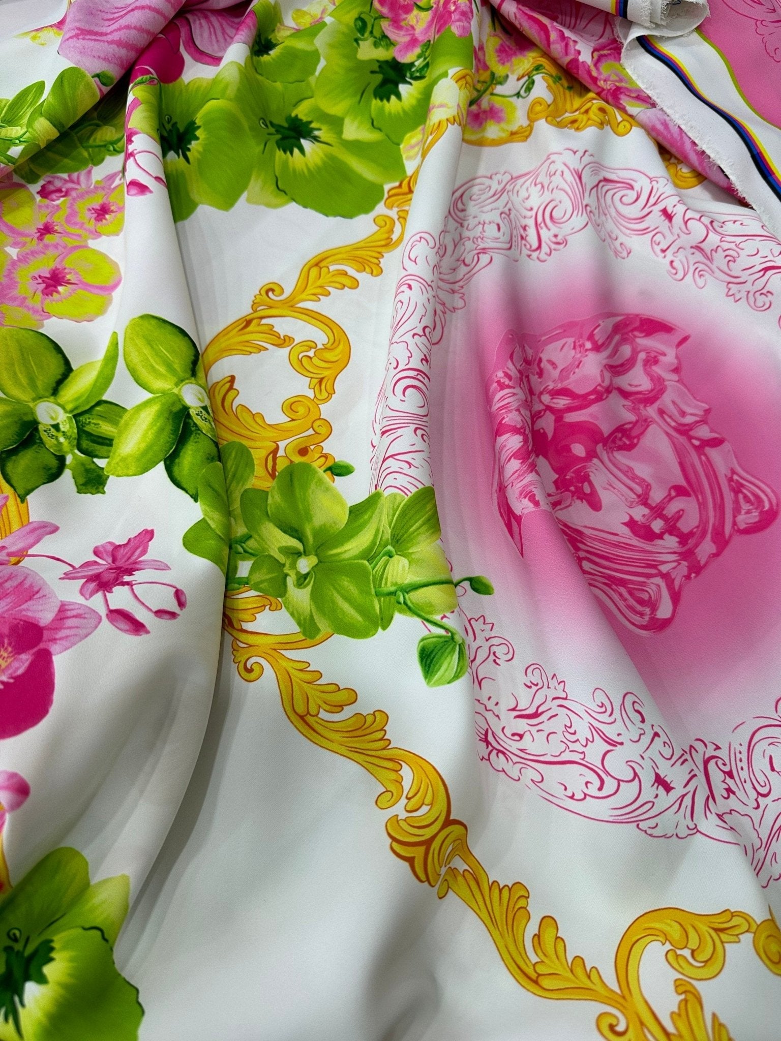 Orchid Floral Pattern Silky Crepe Fabric, Swirl print Fabric - Whotex