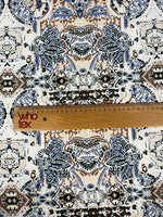 Ornamental Ethnic Print Fabric in Blue, Brown, and Beige - Whotex Online Fabric Store