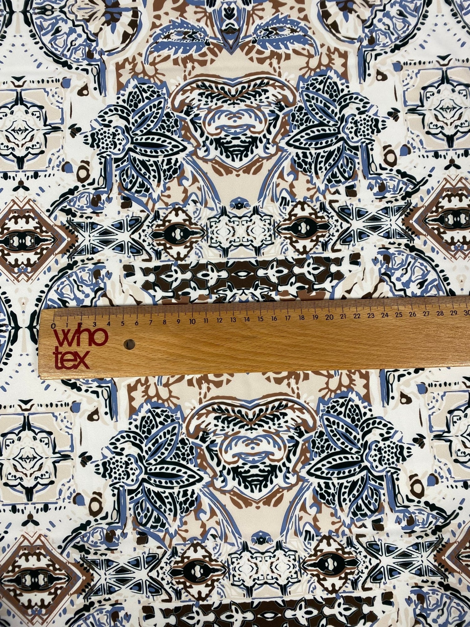 Ornamental Ethnic Print Fabric in Blue, Brown, and Beige - Whotex Online Fabric Store