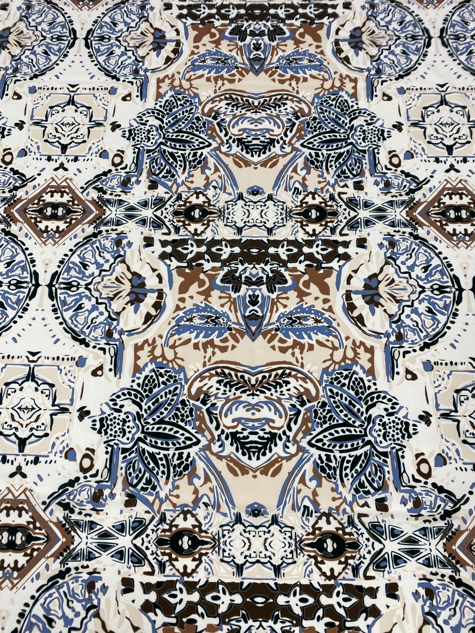 Ornamental Ethnic Print Fabric in Blue, Brown, and Beige - Whotex Online Fabric Store