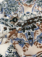 Ornamental Ethnic Print Fabric in Blue, Brown, and Beige - Whotex Online Fabric Store