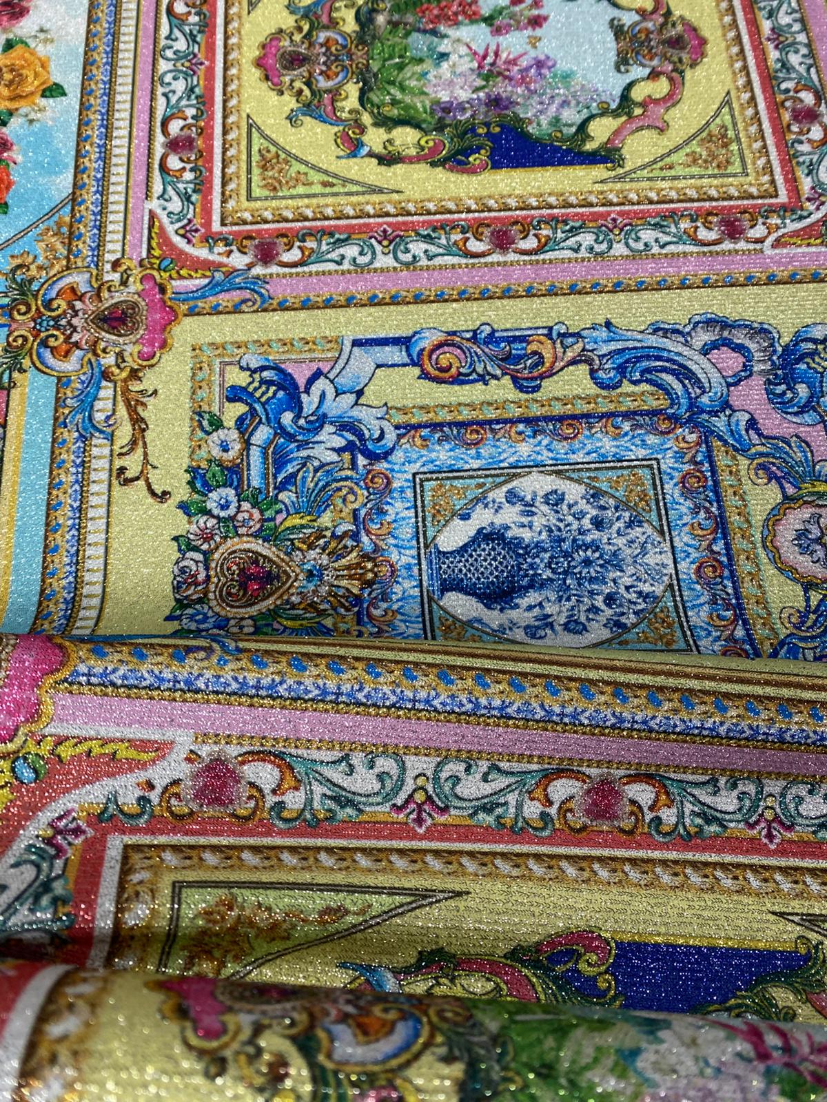 Ornate Panel Lurex Fabric by the Metre - Whotex Fabrics London