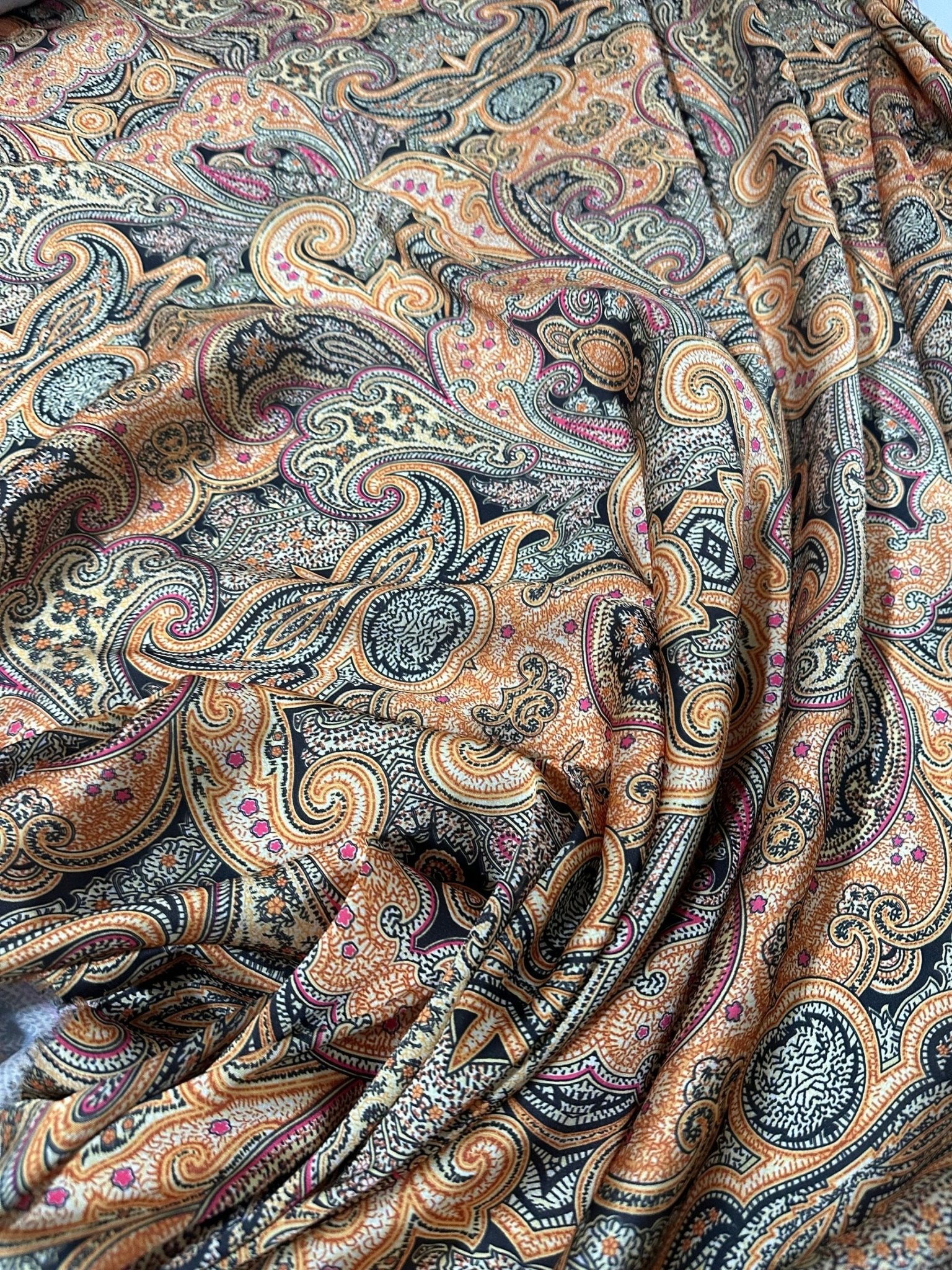 Paisley Pattern Fabric, Black and Orange Satin Fabric - Whotex