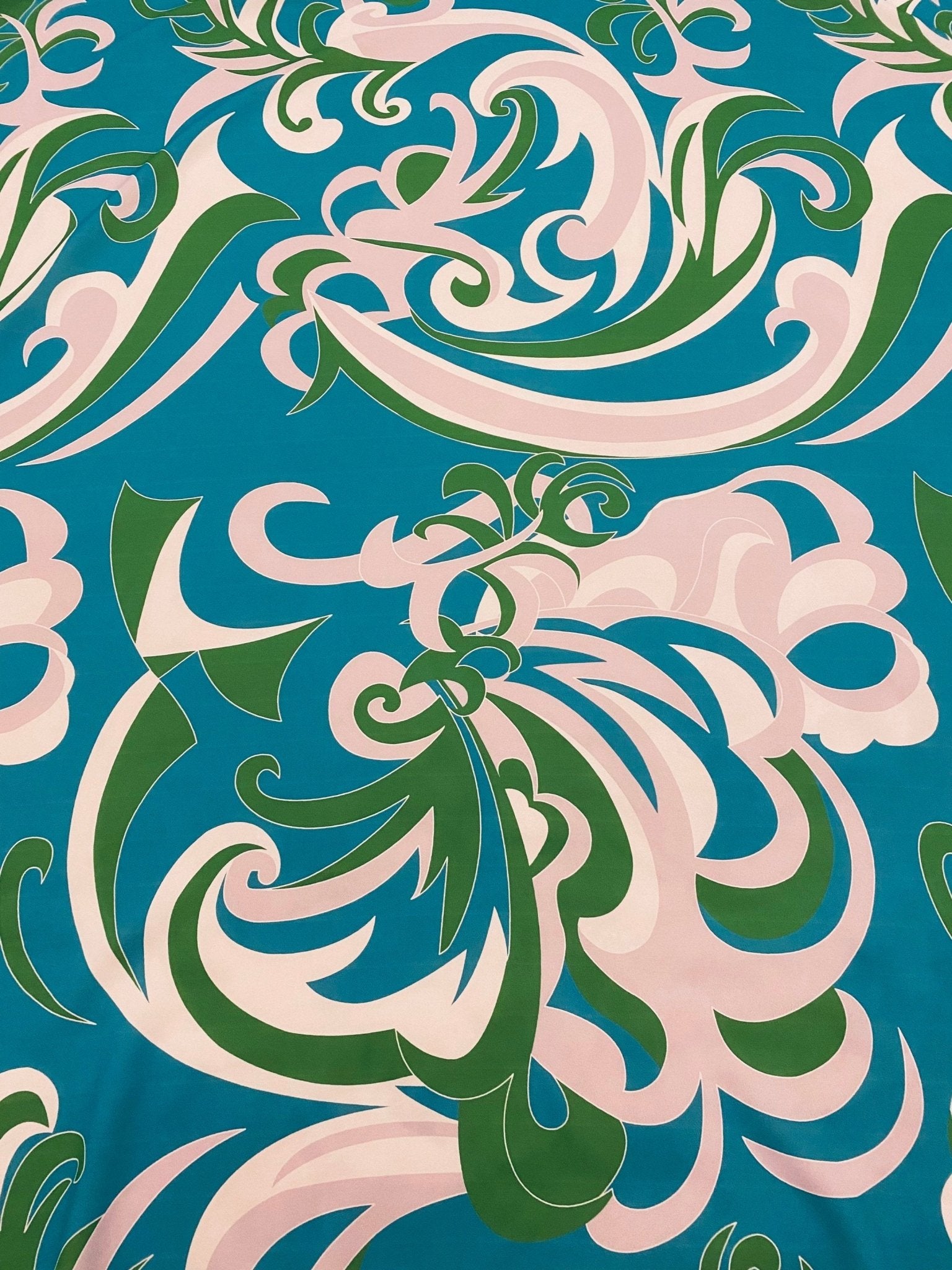 Paisley Pattern Fabric, Blue Green Silky crepe Fabric - Whotex