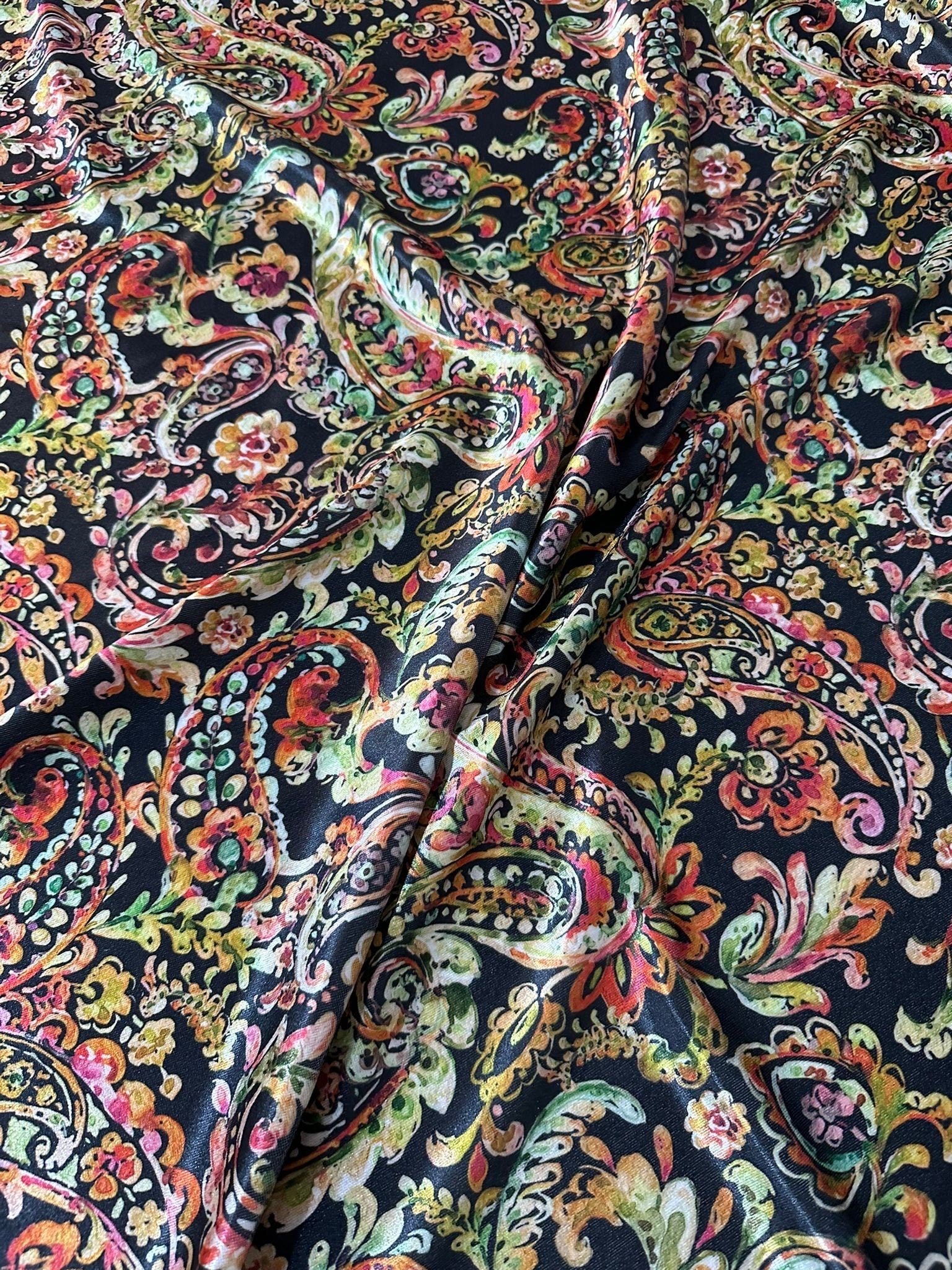 Paisley Pattern fabric, Ethnic Pattern Fabric, Silky Satin - Silky crepe - Stretch Velvet - Whotex