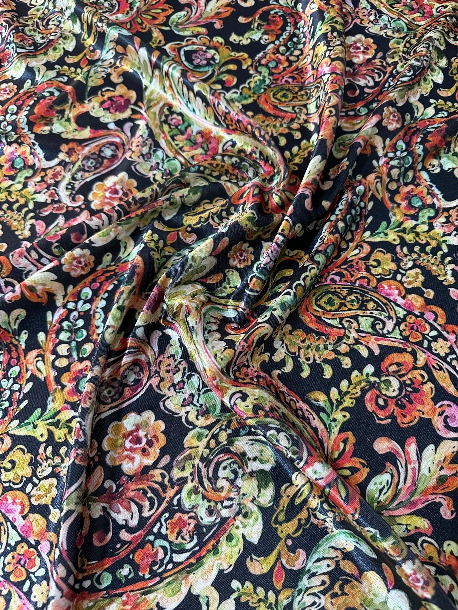 Paisley Pattern fabric, Ethnic Pattern Fabric, Silky Satin - Silky crepe - Stretch Velvet - Whotex