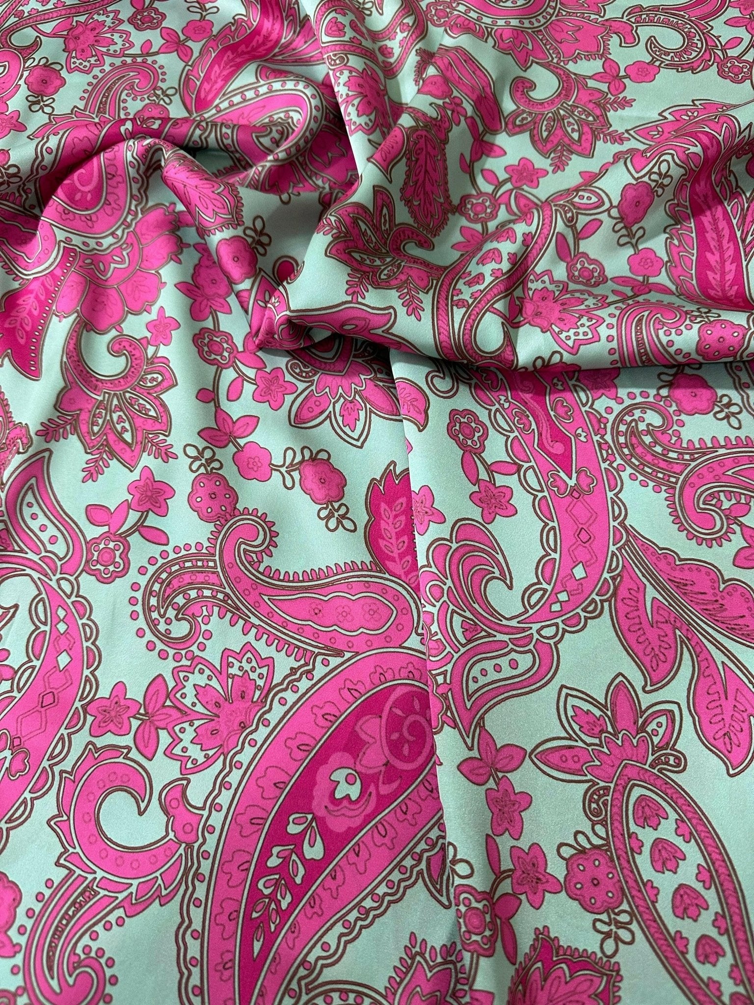 Paisley Pattern Fabric, Pink and Mint Green Satin Fabric - Whotex