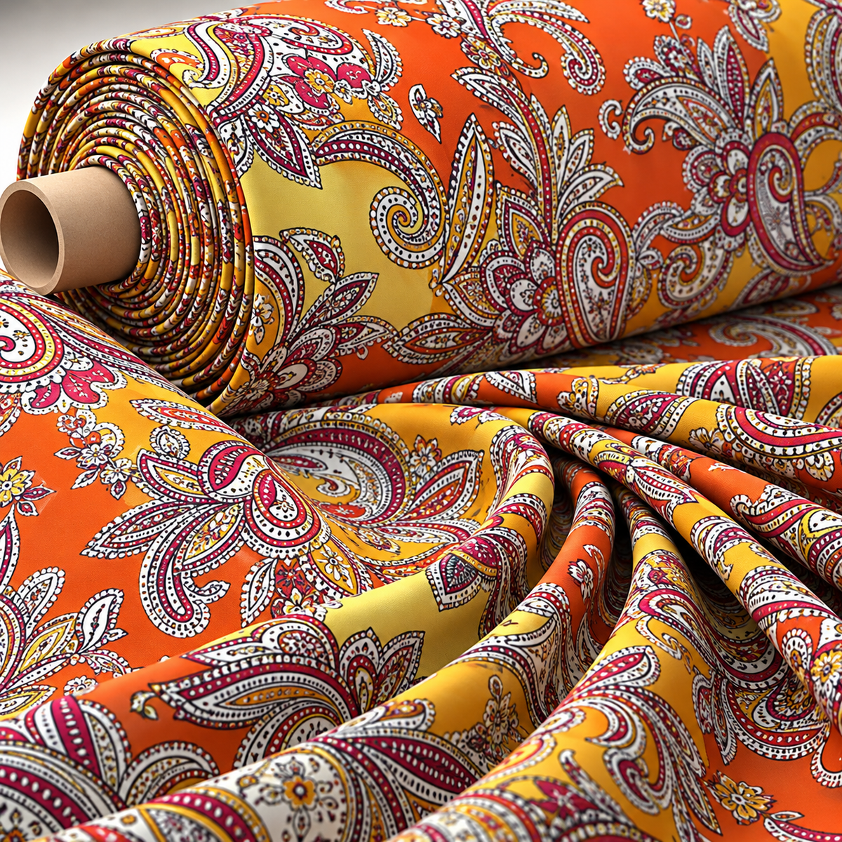 Paisley Print Satin Fabric by the Metre - Whotex Fabrics London
