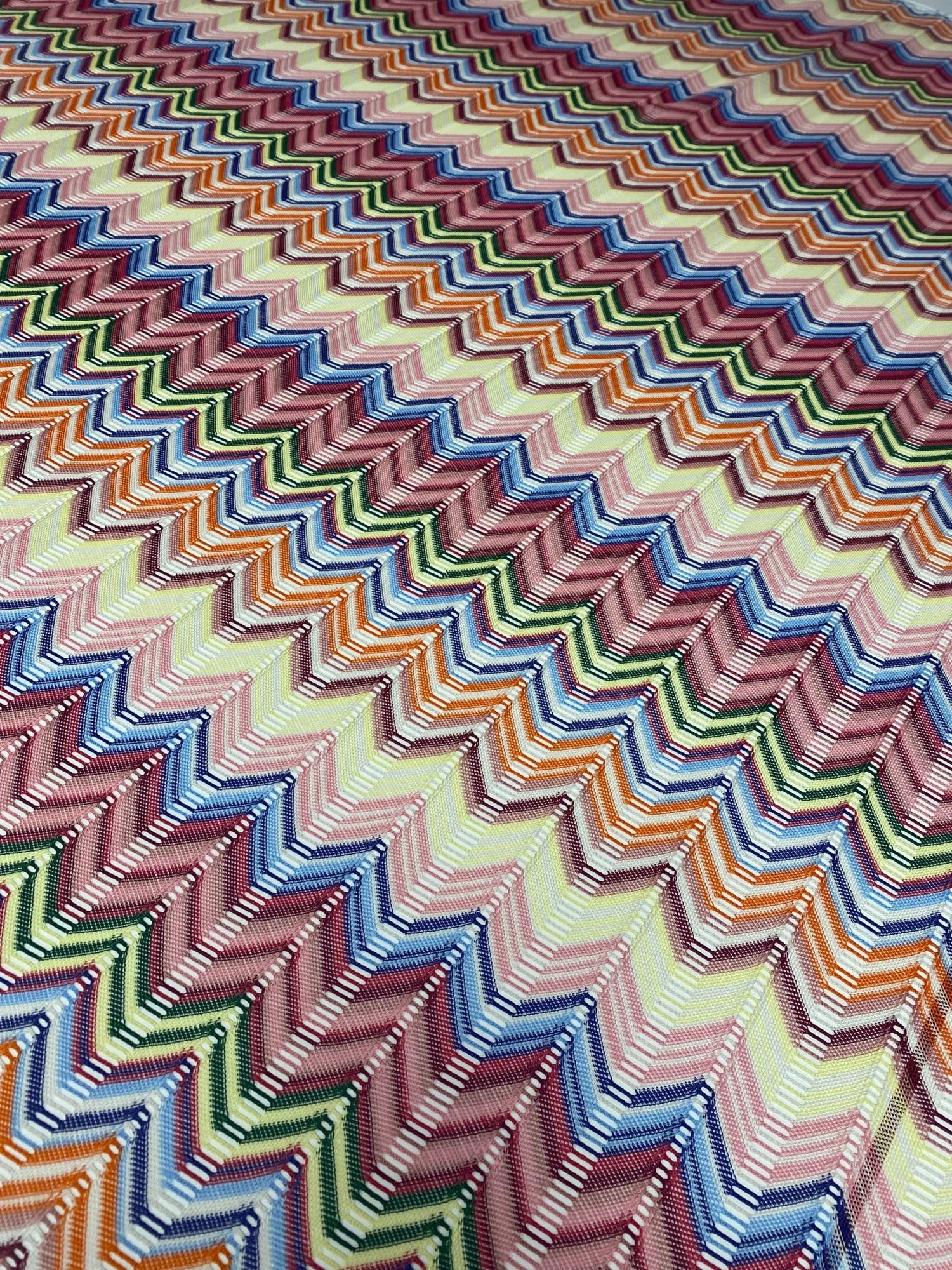 Pastel Multicolor Chevron Mesh Fabric - Soft Zigzag Pattern - Whotex Online Fabric Store