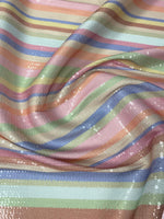 Pastel Multicolour Stripe Sequin Fabric by the Metre - Whotex Fabrics London