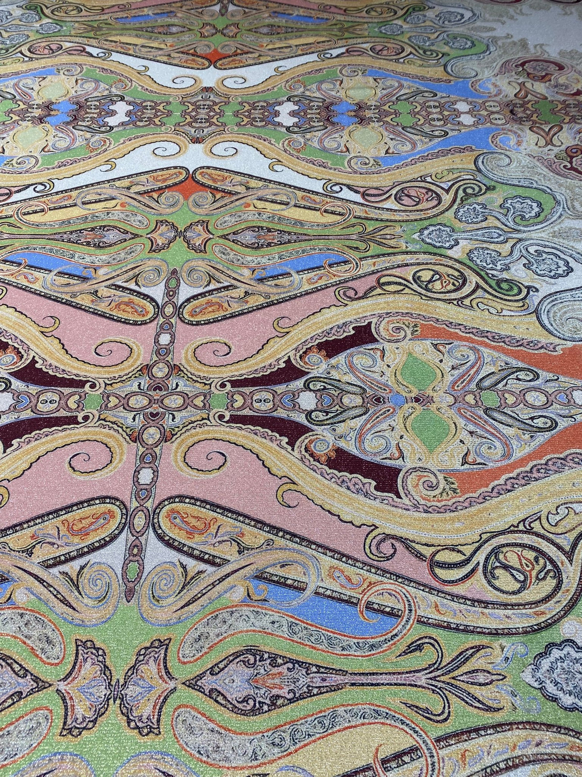 Pastel Paisley Lurex Fabric by the Metre - Whotex Fabrics London