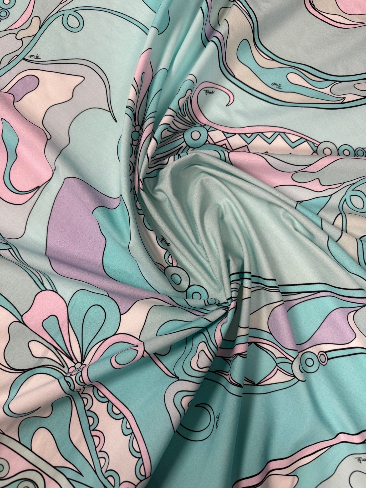 Pastel Psychedelic Swirl Organic Cotton Poplin Fabric by the Metre - Whotex Fabrics London