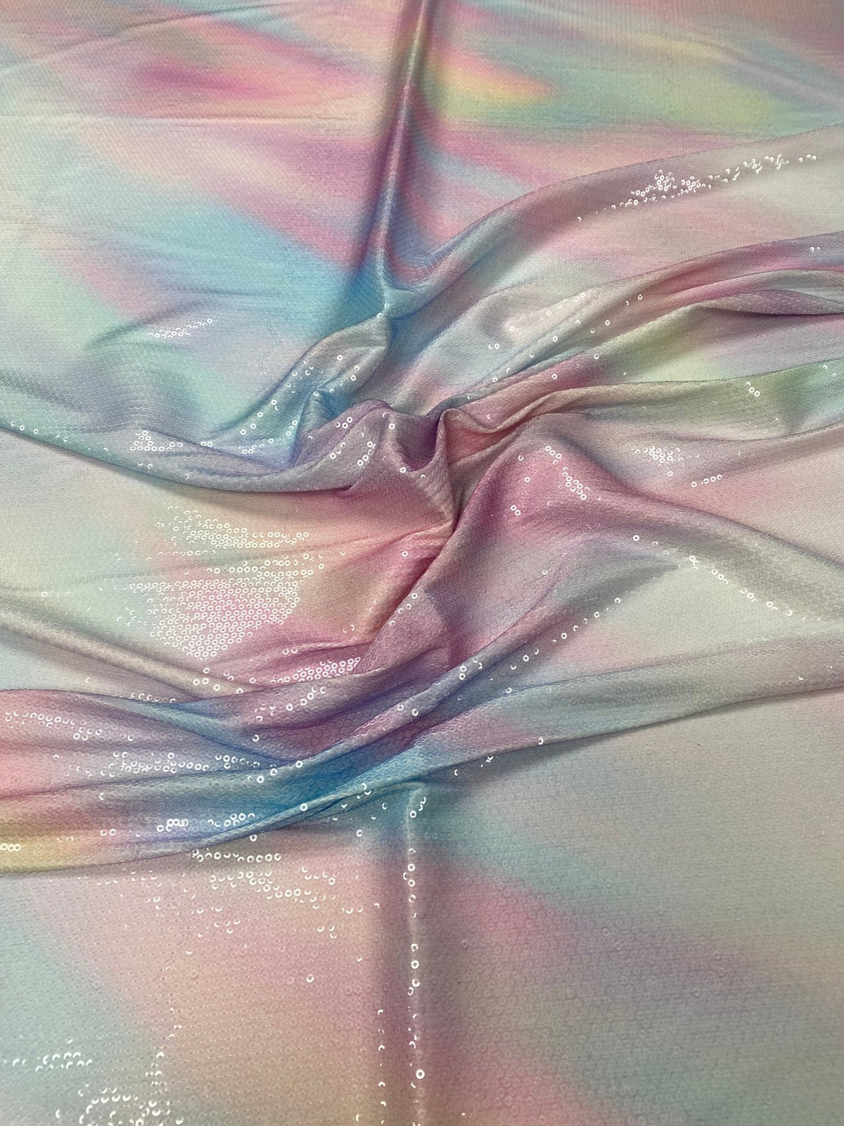 Pastel Rainbow Gradient Print sequin Fabric by the Metre - Whotex Fabrics London