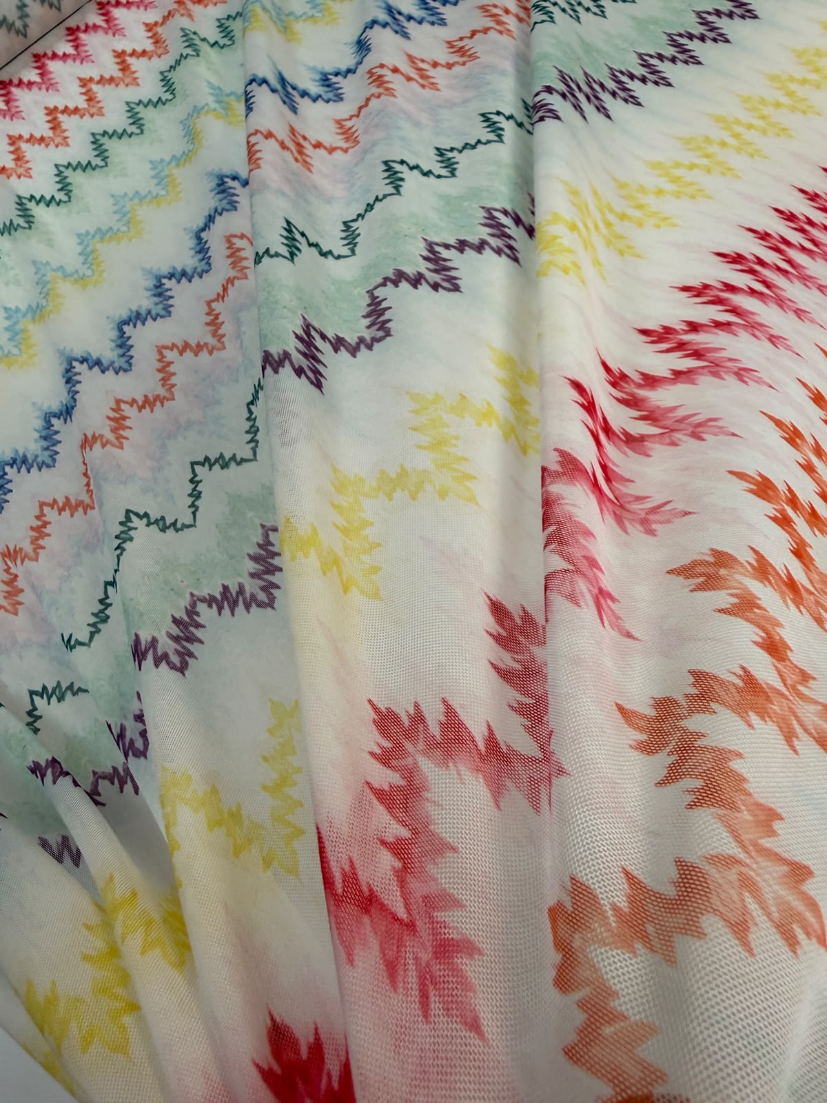 Pastel Rainbow Zigzag Power Mesh Fabric by the Metre - Whotex Fabrics London