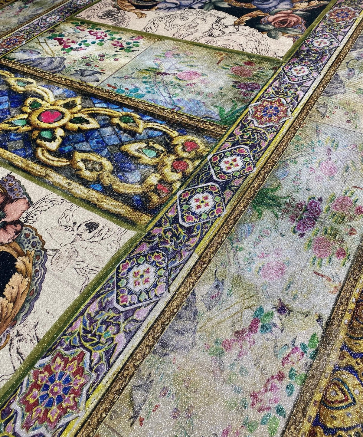 Patchwork Floral Lurex Fabric by the Metre - Whotex Fabrics London