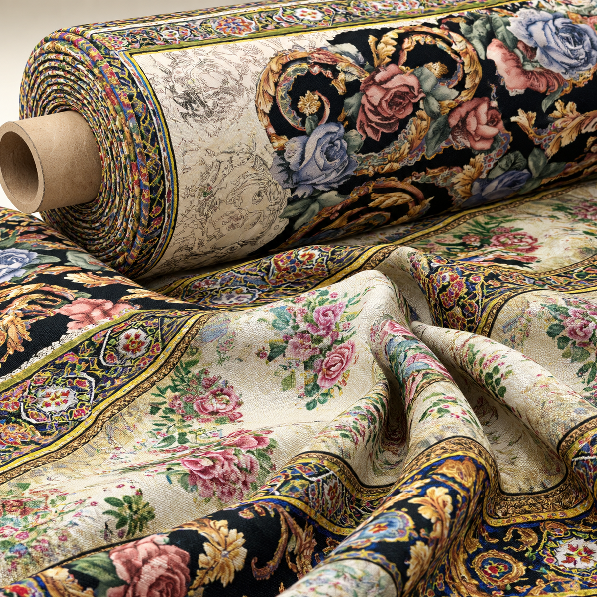 Patchwork Floral Lurex Fabric by the Metre - Whotex Fabrics London