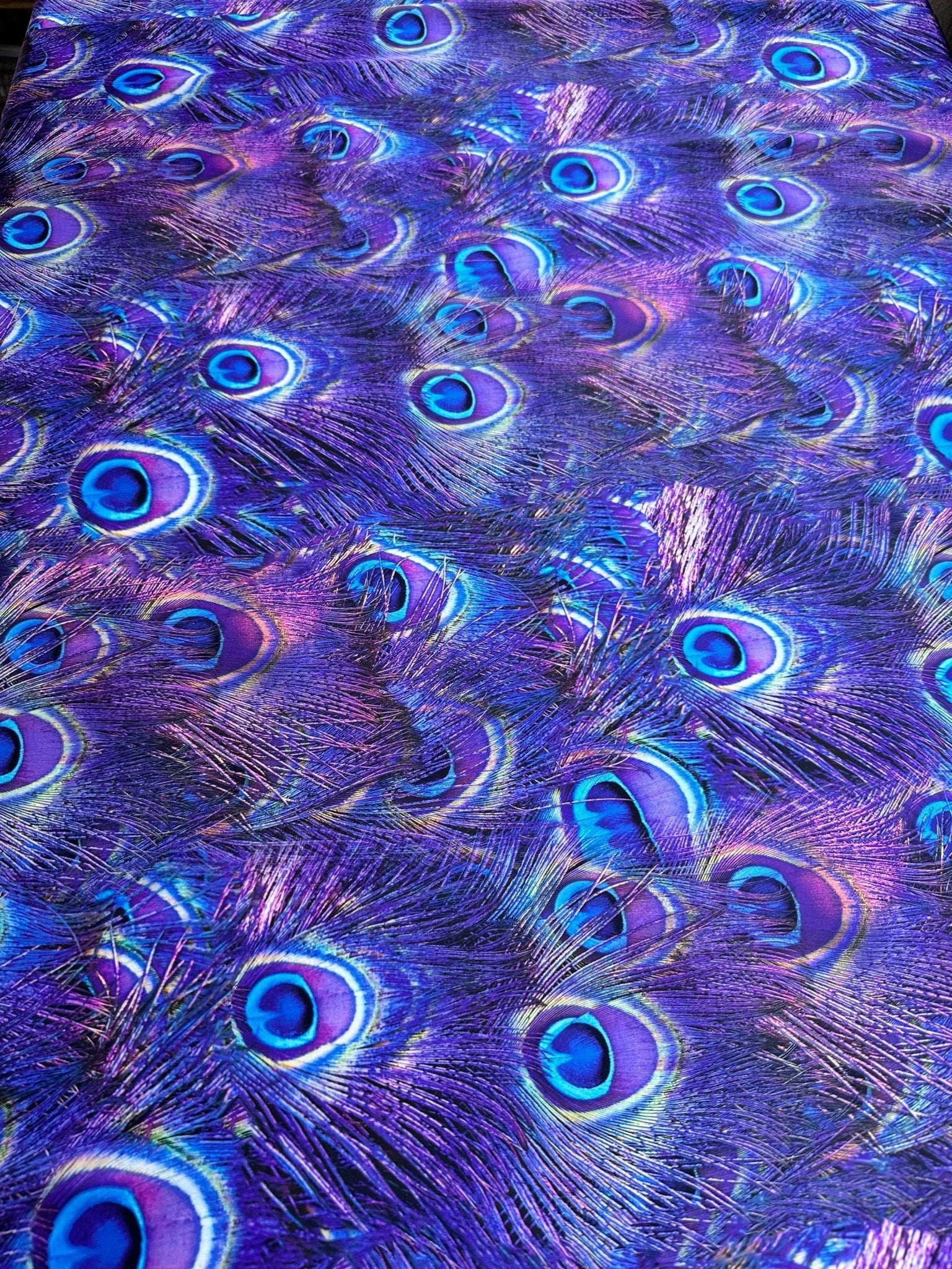 Peacock Feather Pattern Fabric, Purple Silky Satin Fabric - Whotex