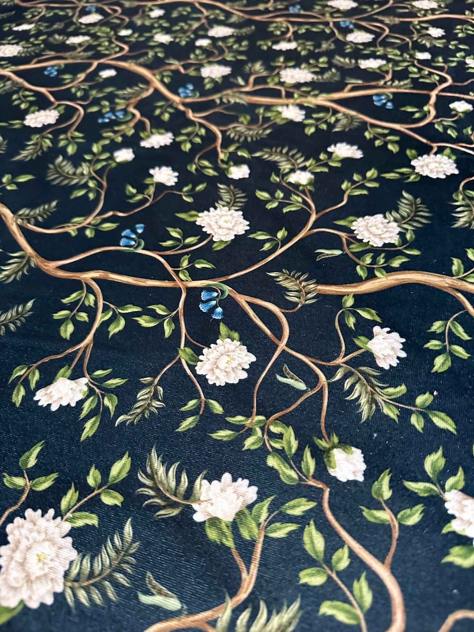 Peonies Trees Pattern Stretch Velvet Fabric - Whotex