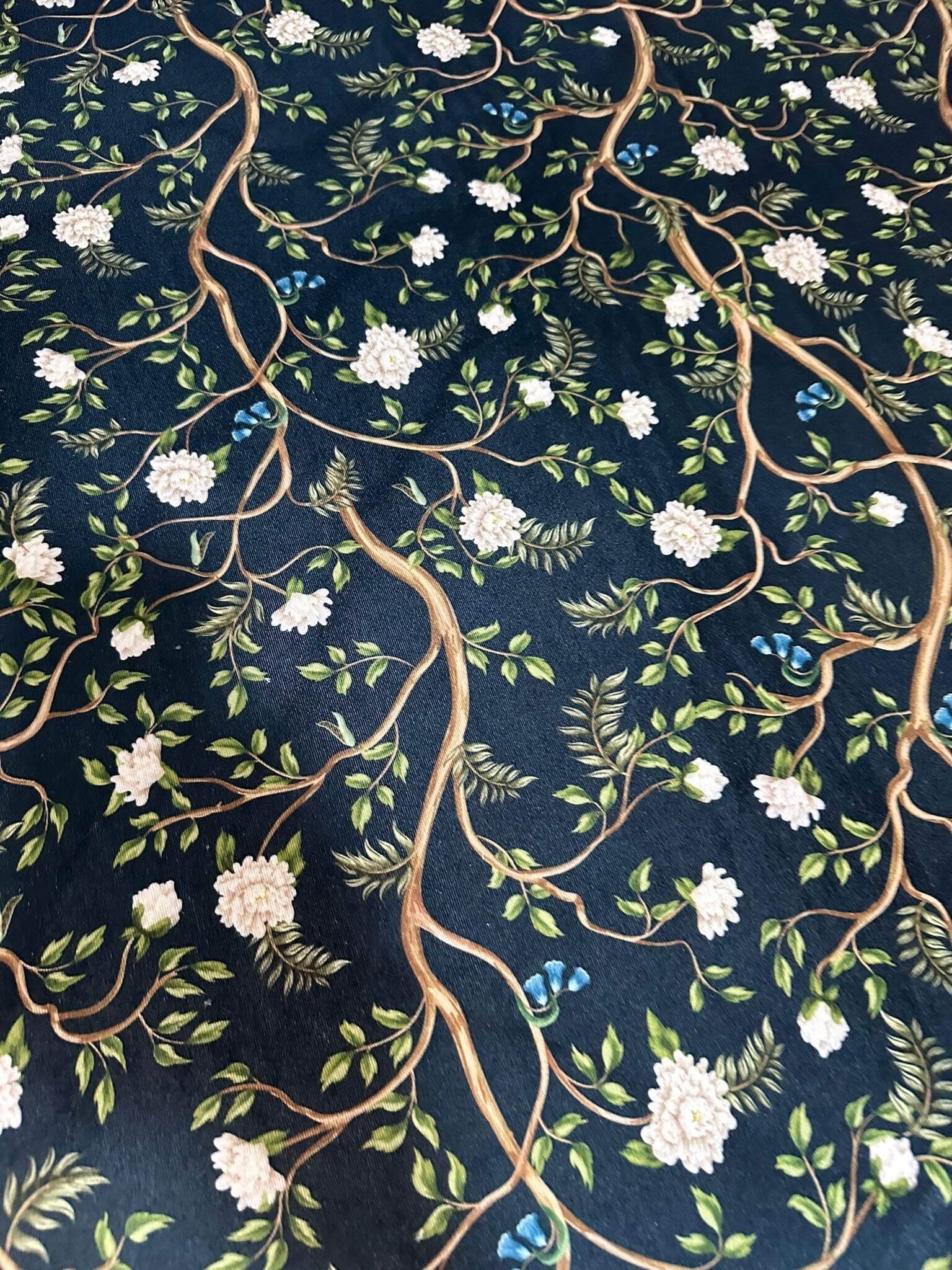 Peonies Trees Pattern Stretch Velvet Fabric - Whotex