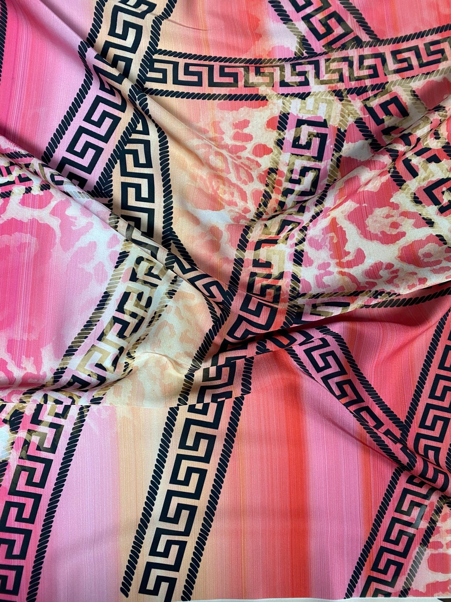 Pink Abstract Greek Key Fabric – Leopard & Stripe Design by the Metre - Whotex Fabrics London