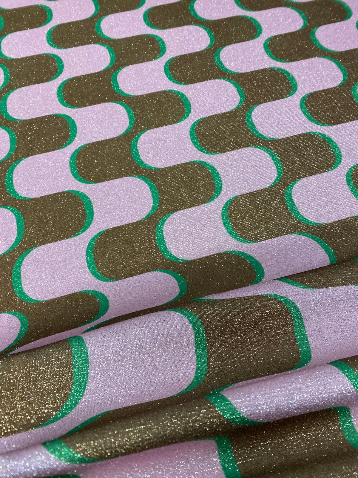 Pink Brown Wave Pattern Vintage Fabric by Metre - Whotex Fabrics London