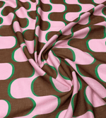 Pink Brown Wave Pattern Vintage Fabric by Metre - Whotex Fabrics London