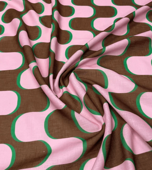 Pink Brown Wave Pattern Vintage Fabric by Metre - Whotex Fabrics London