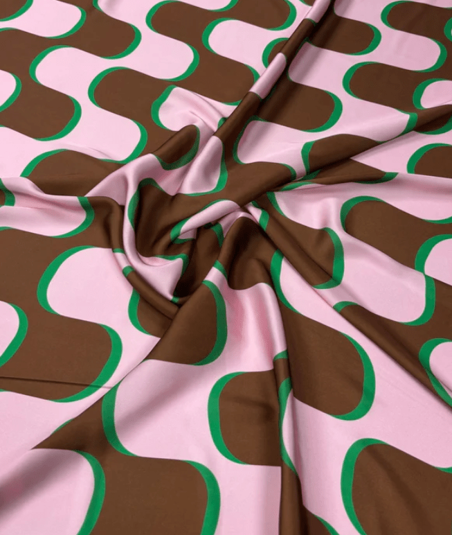 Pink Brown Wave Pattern Vintage Fabric by Metre - Whotex Fabrics London