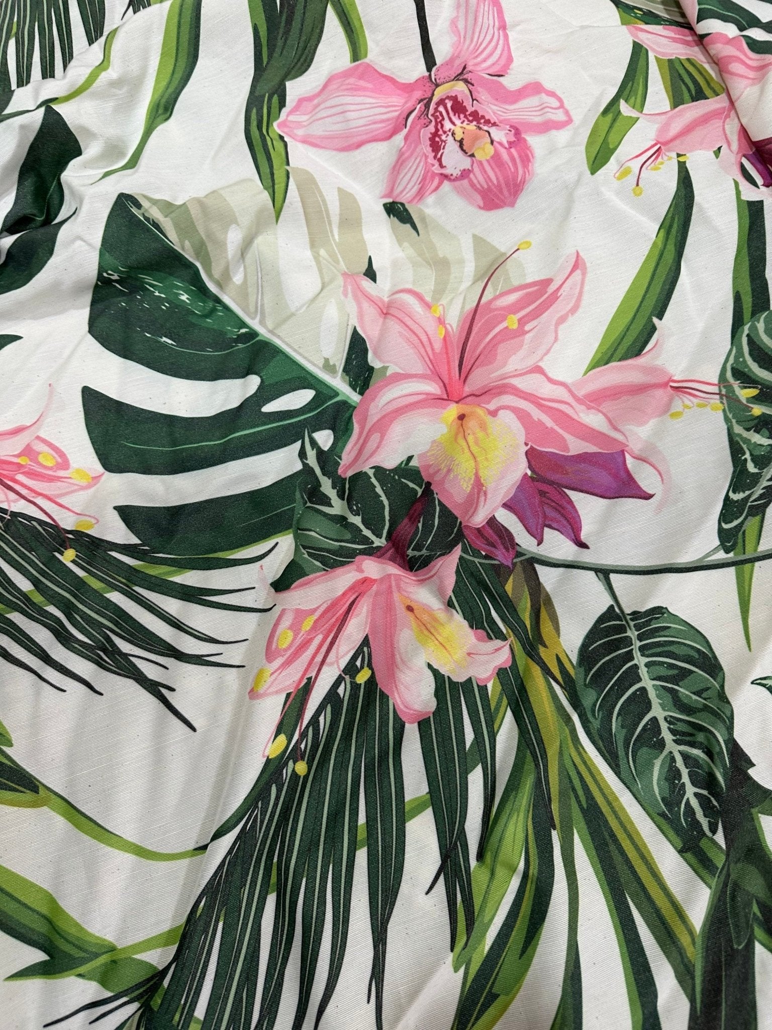 Pink Floral Pattern linen Fabric, Tropical Pattern Fabric, Clothing products and Upholstery Linen fabric - Whotex