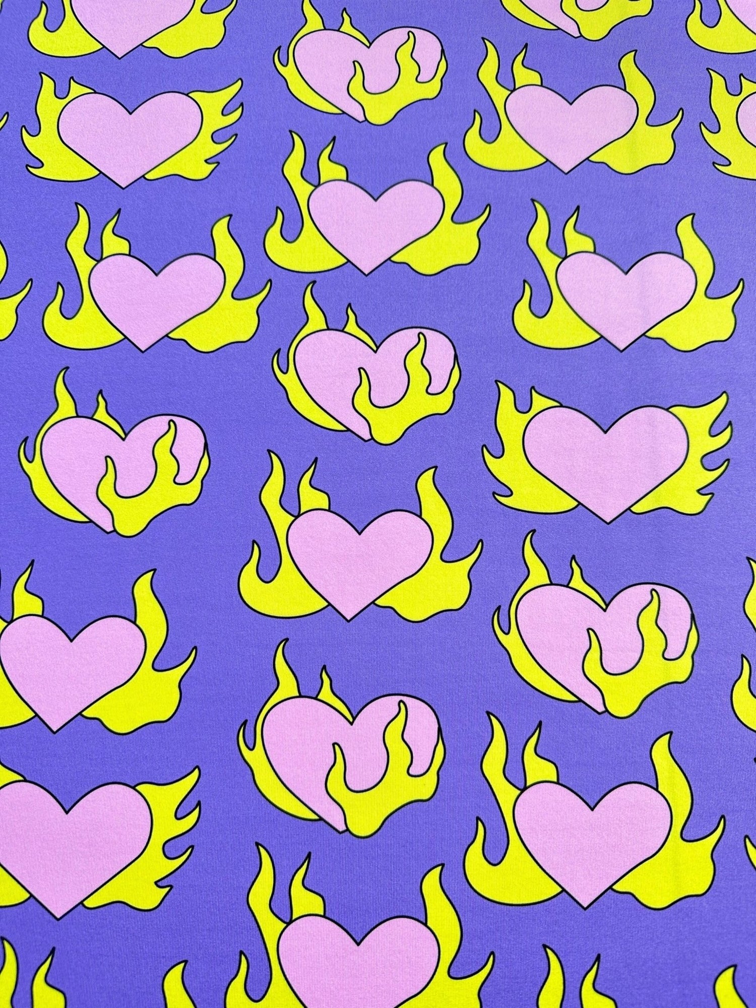 Pink Heart Print Fabric, Yellow Flames Design - Whotex Online Fabric Store