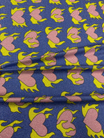 Pink Heart Yellow Flames Fabric by the Metre - Whotex Fabrics London