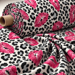 Pink Lips Leopard Satin Fabric by the Metre - Whotex Fabrics London