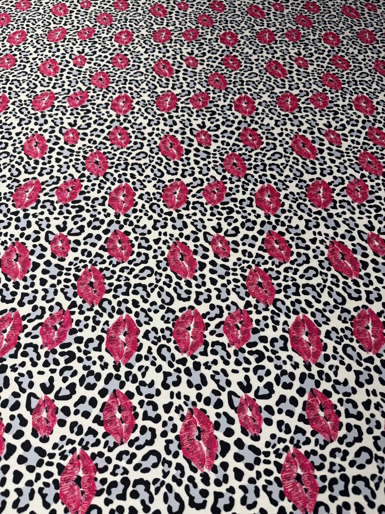 Pink Lips Leopard Satin Fabric by the Metre - Whotex Fabrics London