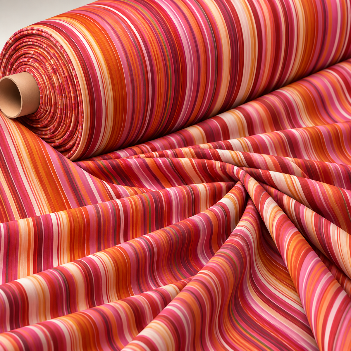 Pink Orange Striped Shimmer Fabric by the Metre - Whotex Fabrics London