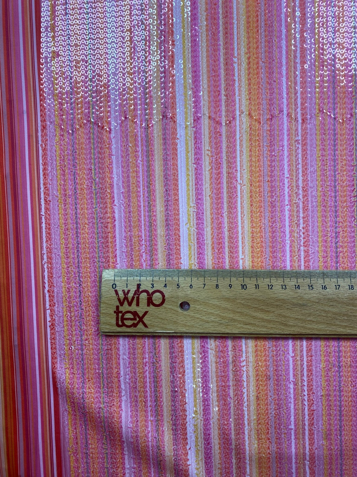 Pink Orange Striped Shimmer Sequin Fabric by the Metre - Whotex Fabrics London
