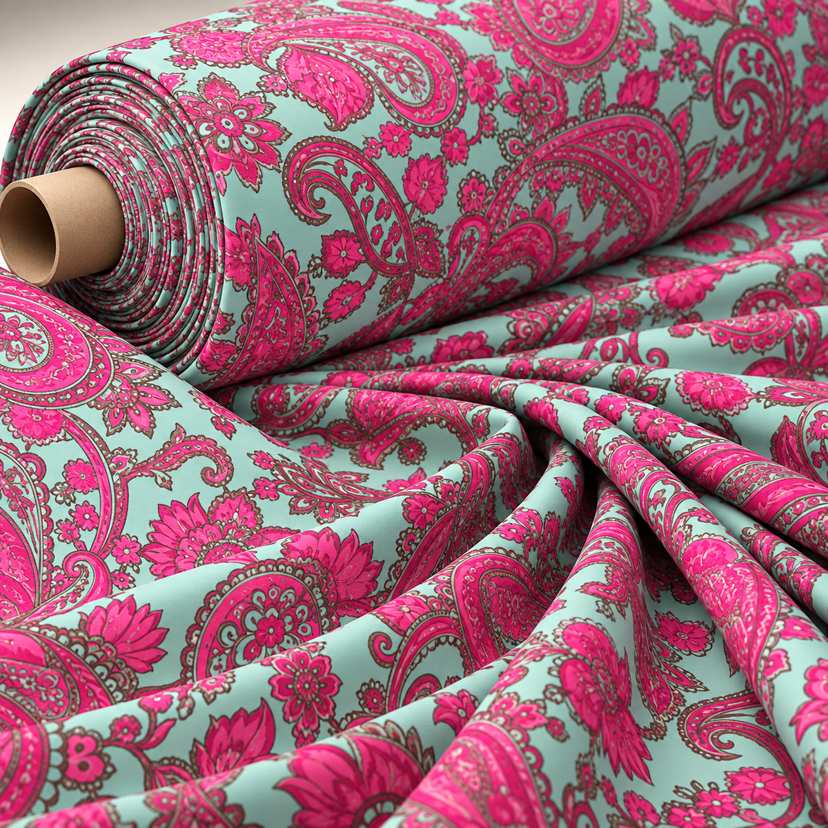 Pink Paisley Crepe Fabric by the Metre - Whotex Fabrics London
