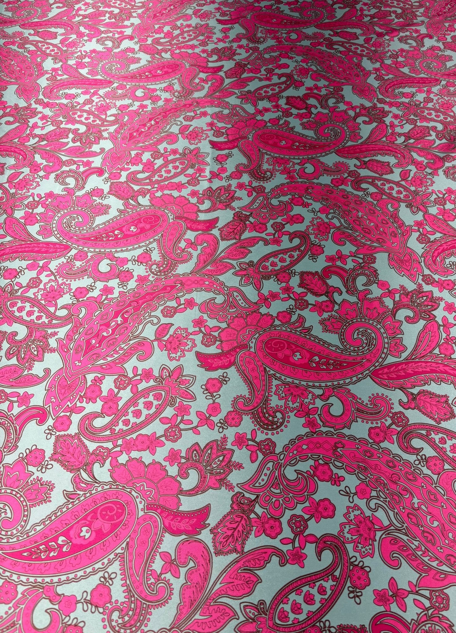 Pink Paisley Lycra Satin Fabric by the Metre - Whotex Fabrics London