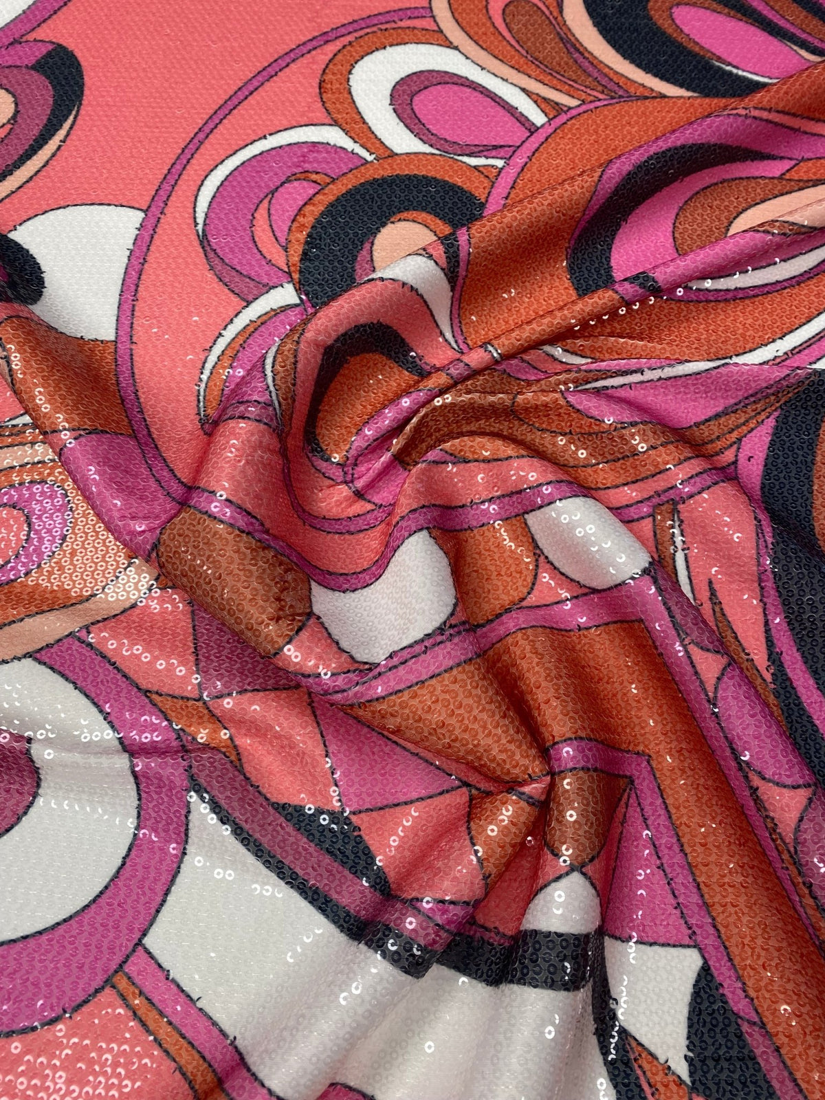 Pink Petal Sequin Fabric by the Metre - Whotex Fabrics London