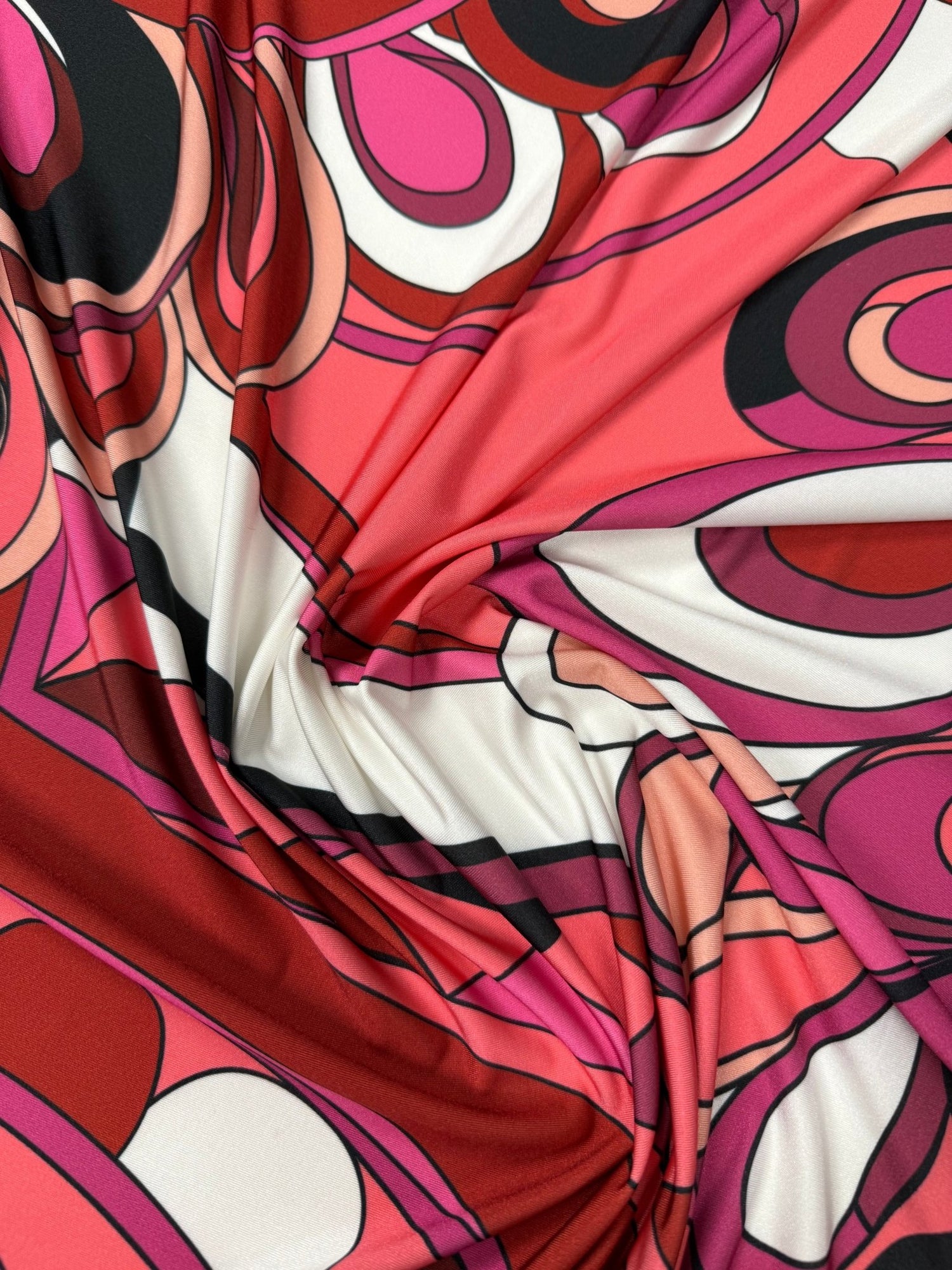 Pink Red Retro Spandex Fabric by the Metre - Whotex Fabrics London