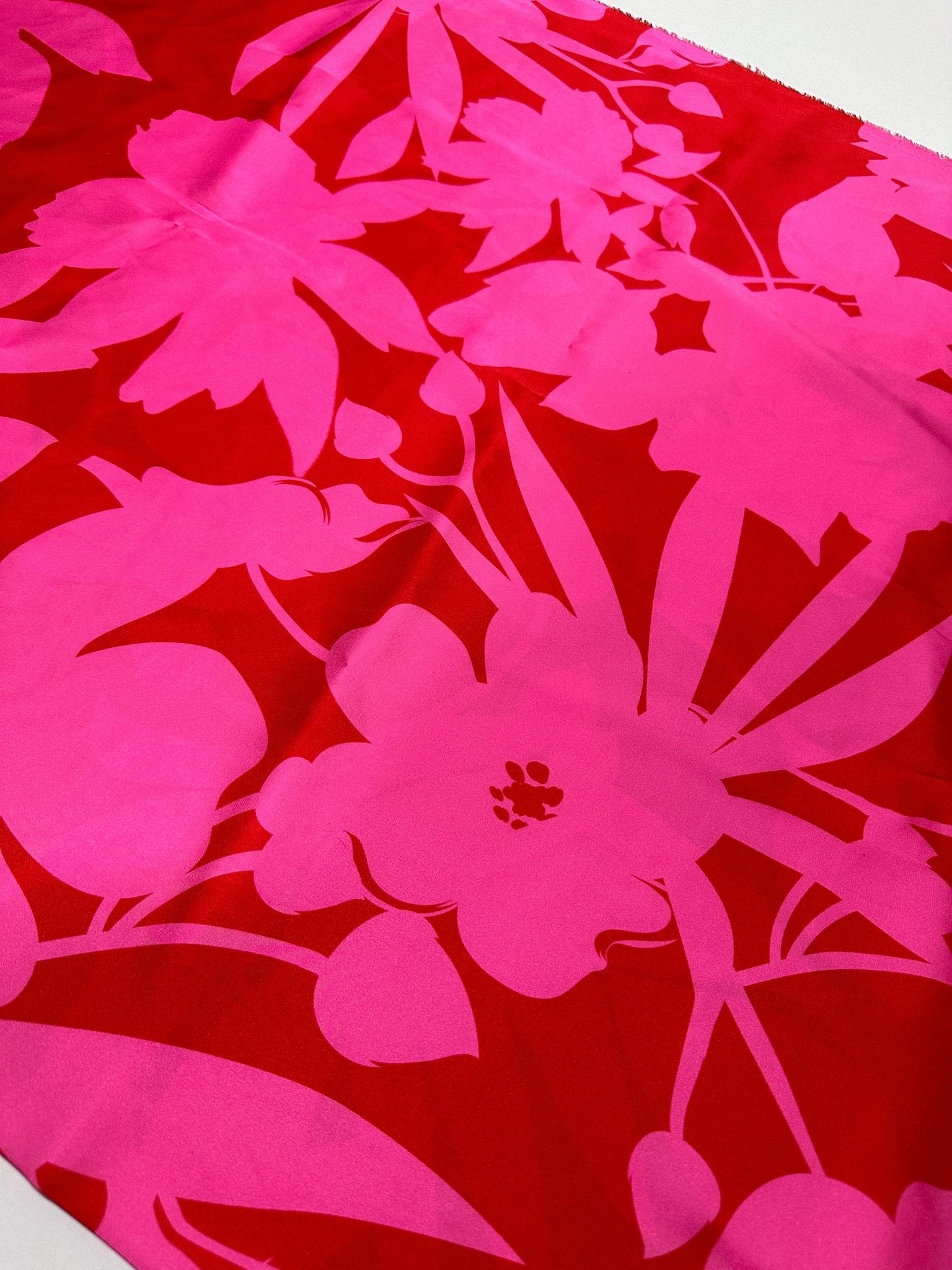 Pink Red Tropical Pattern Satin Fabric - Whotex