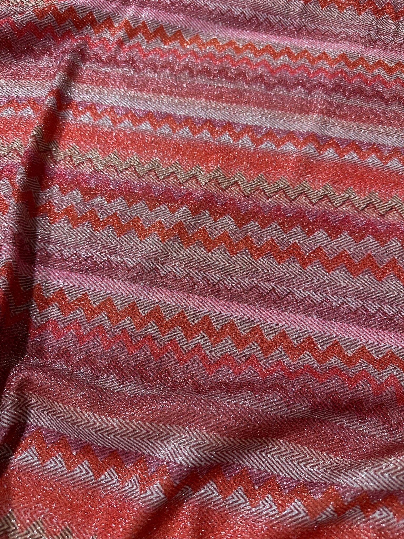 Pink Red Zigzag Pattern Knit Fabric, Lurex Fabric, 4 - Way Stretch - Whotex Online Fabric Store
