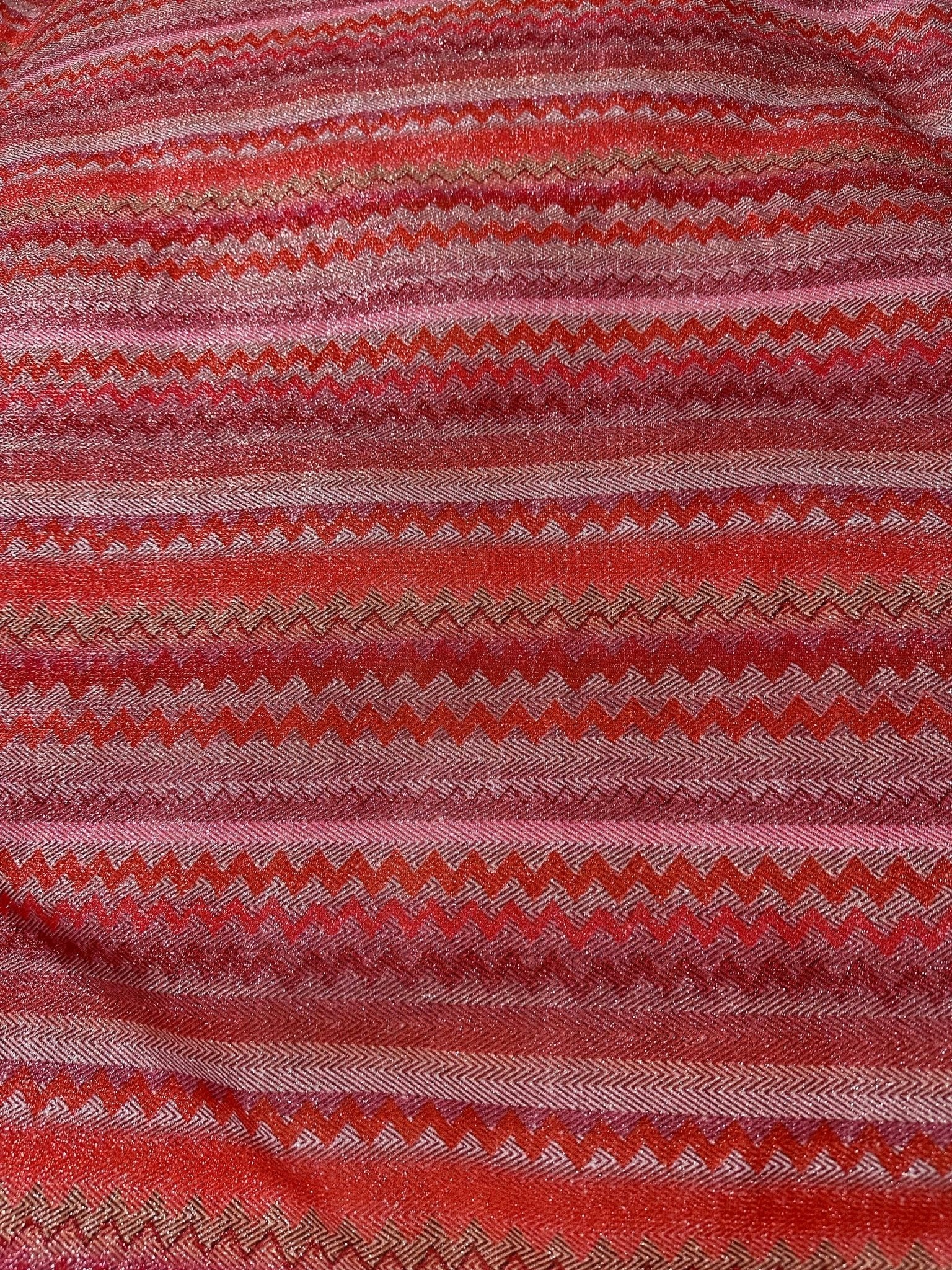 Pink Red Zigzag Pattern Knit Fabric, Lurex Fabric, 4 - Way Stretch - Whotex Online Fabric Store