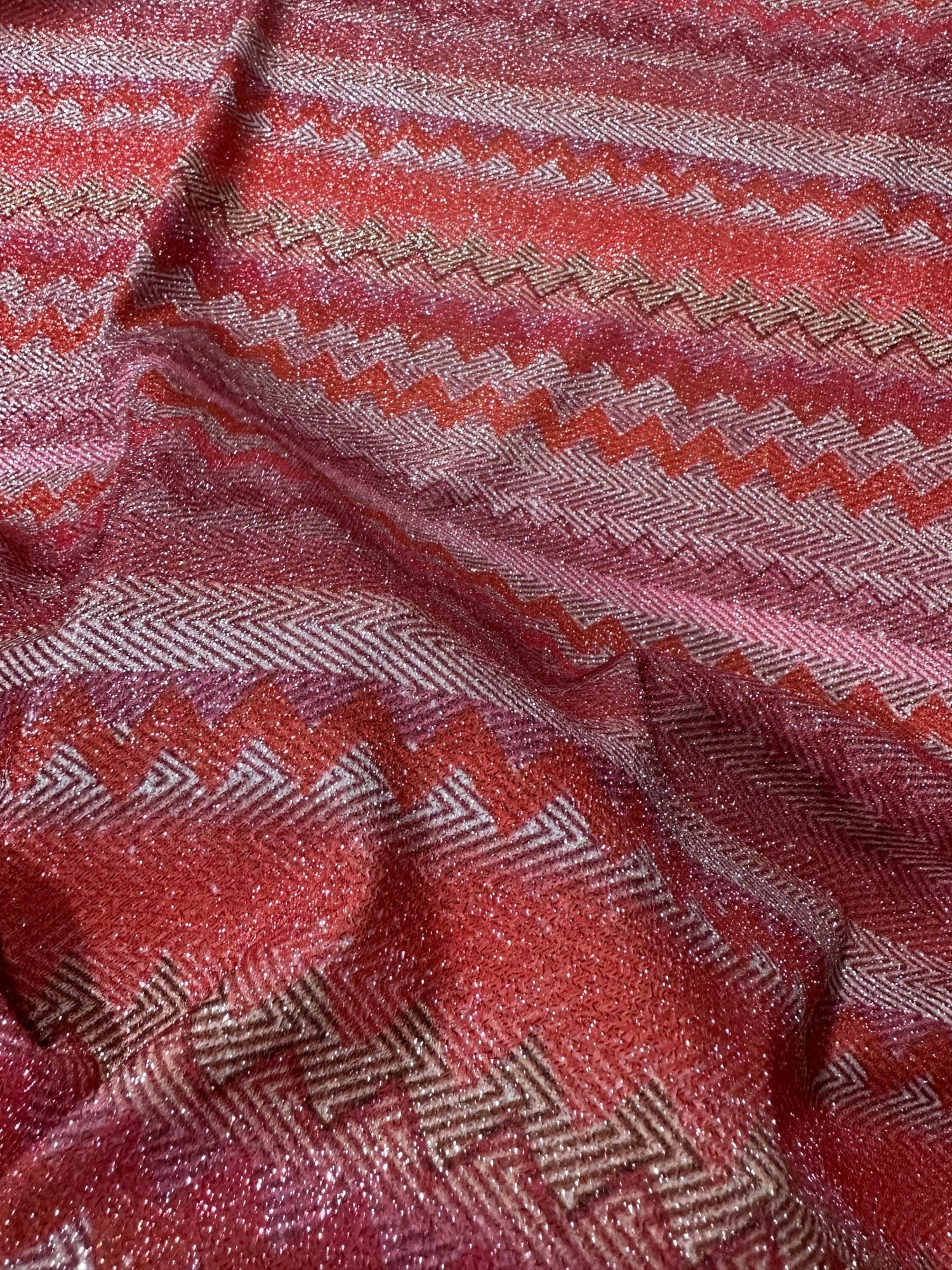 Pink Red Zigzag Pattern Knit Fabric, Lurex Fabric, 4 - Way Stretch - Whotex Online Fabric Store