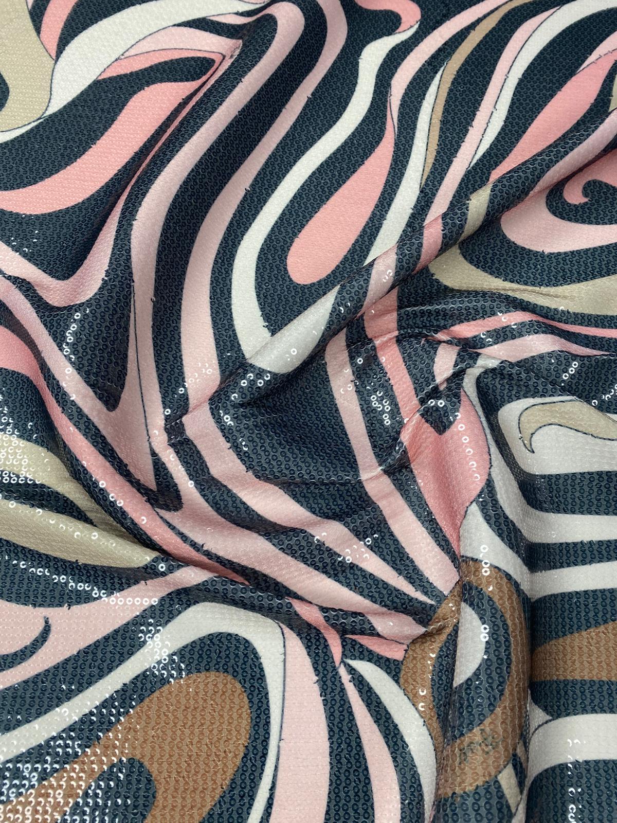 Pink Retro Abstract Pattern Sequin Fabric by the Metre - Whotex Fabrics London