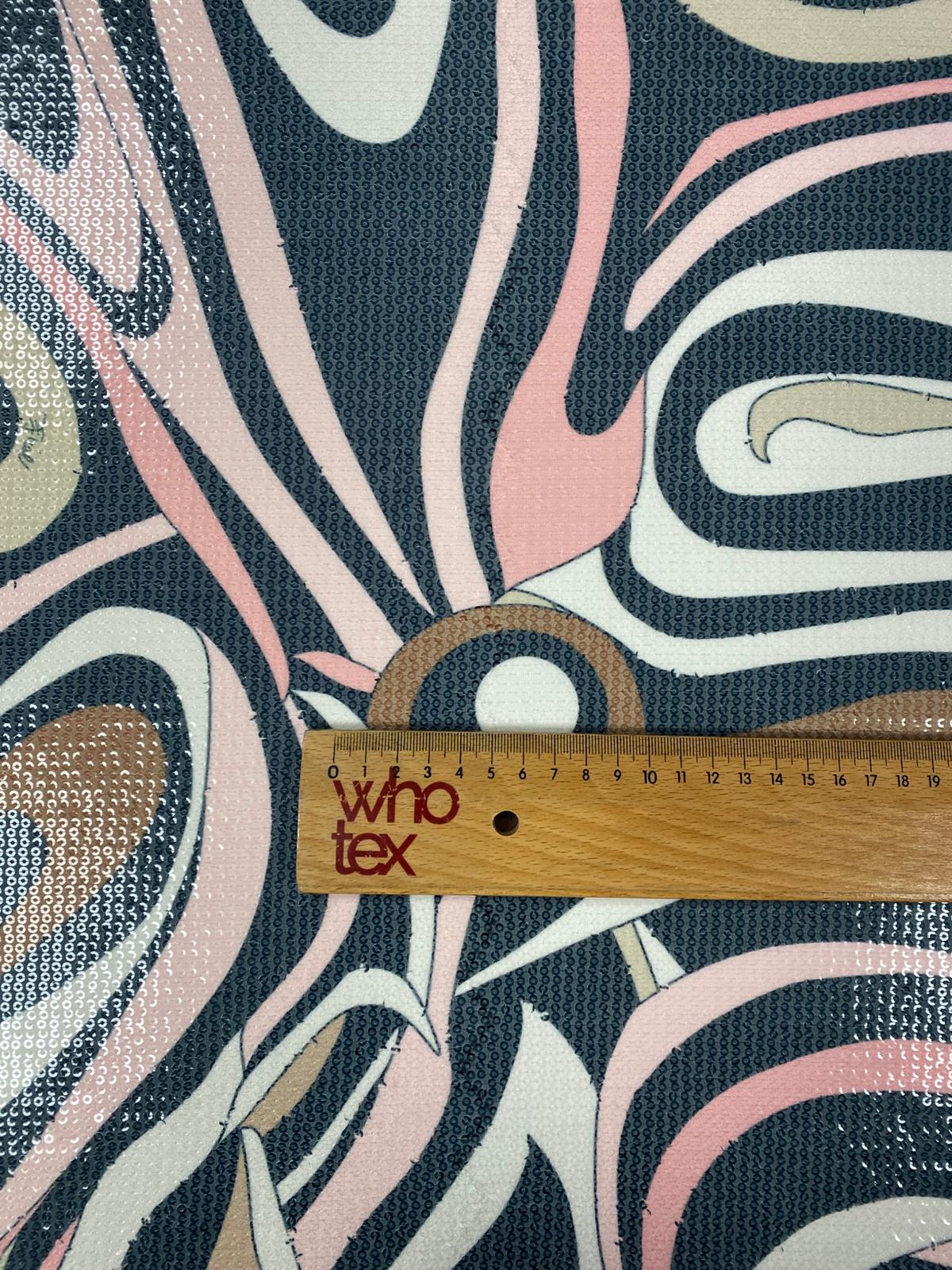 Pink Retro Abstract Pattern Sequin Fabric by the Metre - Whotex Fabrics London
