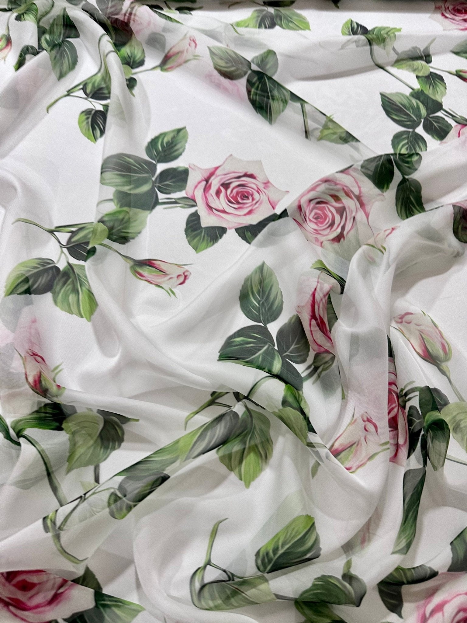 Pink Rose Pattern fabric, Floral pattern fabric, Silky Satin - Silky crepe - Polysilk Chiffon - Whotex