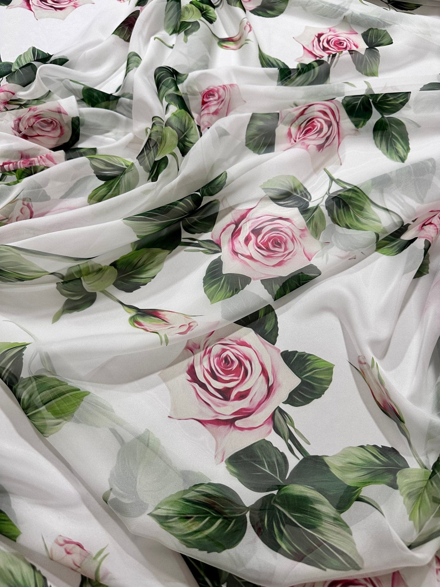 Pink Rose Pattern fabric, Floral pattern fabric, Silky Satin - Silky crepe - Polysilk Chiffon - Whotex