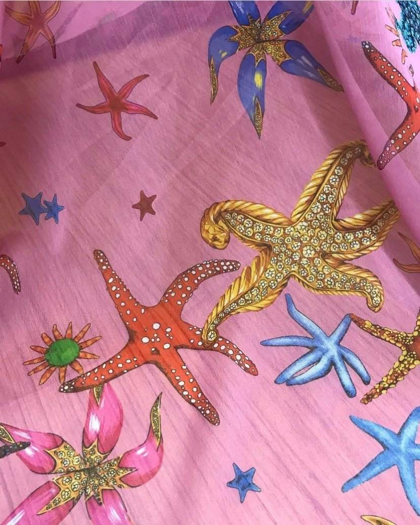Pink Starfish & Shells Organic Cotton Poplin Fabric by the Metre - Whotex Fabrics London
