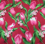 Pink Tulip Pattern, Red Fabric, Fabric By The Yard - Whotex Online Fabric Store