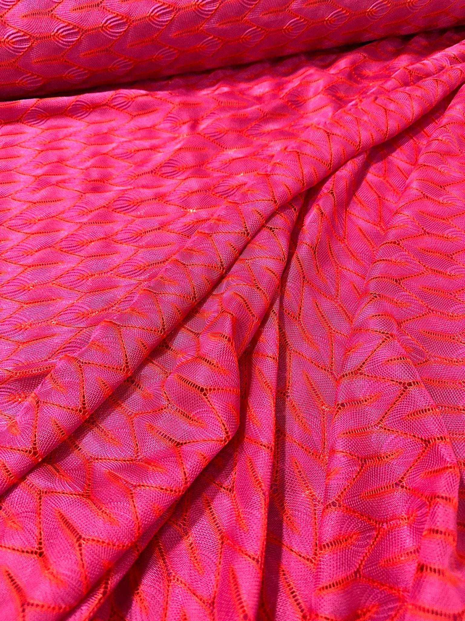 Pink Zigzag Knit Jersey fabric, luxury fabric, italian Fabric, dress, swimwear, pareo, shirt, craft, blouse, Pink White color Chevron Fabric - Whotex